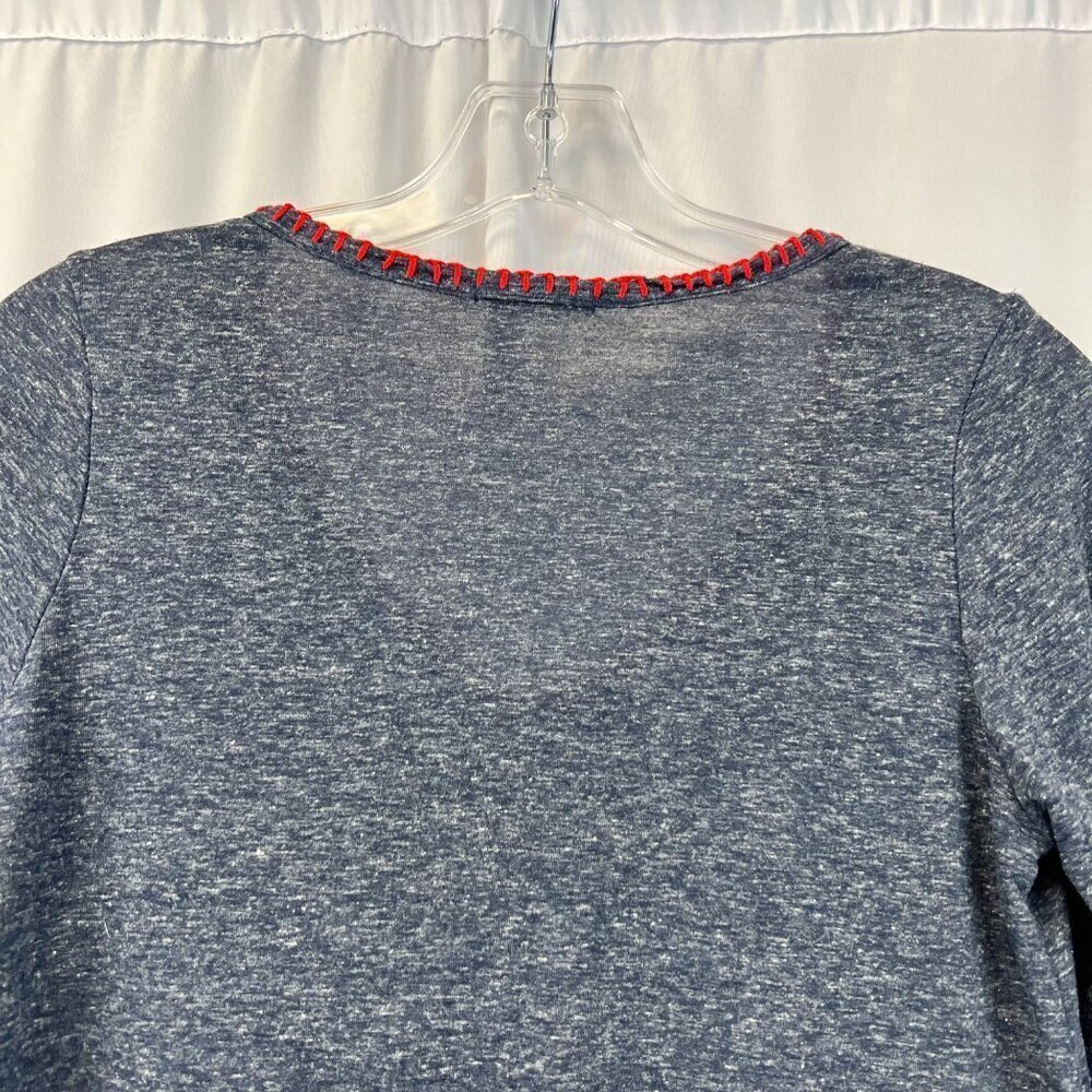 Honey Punch Women’s V-Neck Long Sleeve Top Hi-Low Stitched Trim Blue/Red S - Picture 6 of 9